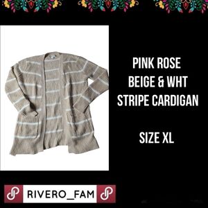 PINK ROSE | BEIGE & WHT STRIPE CARDIGAN | SIZE XL